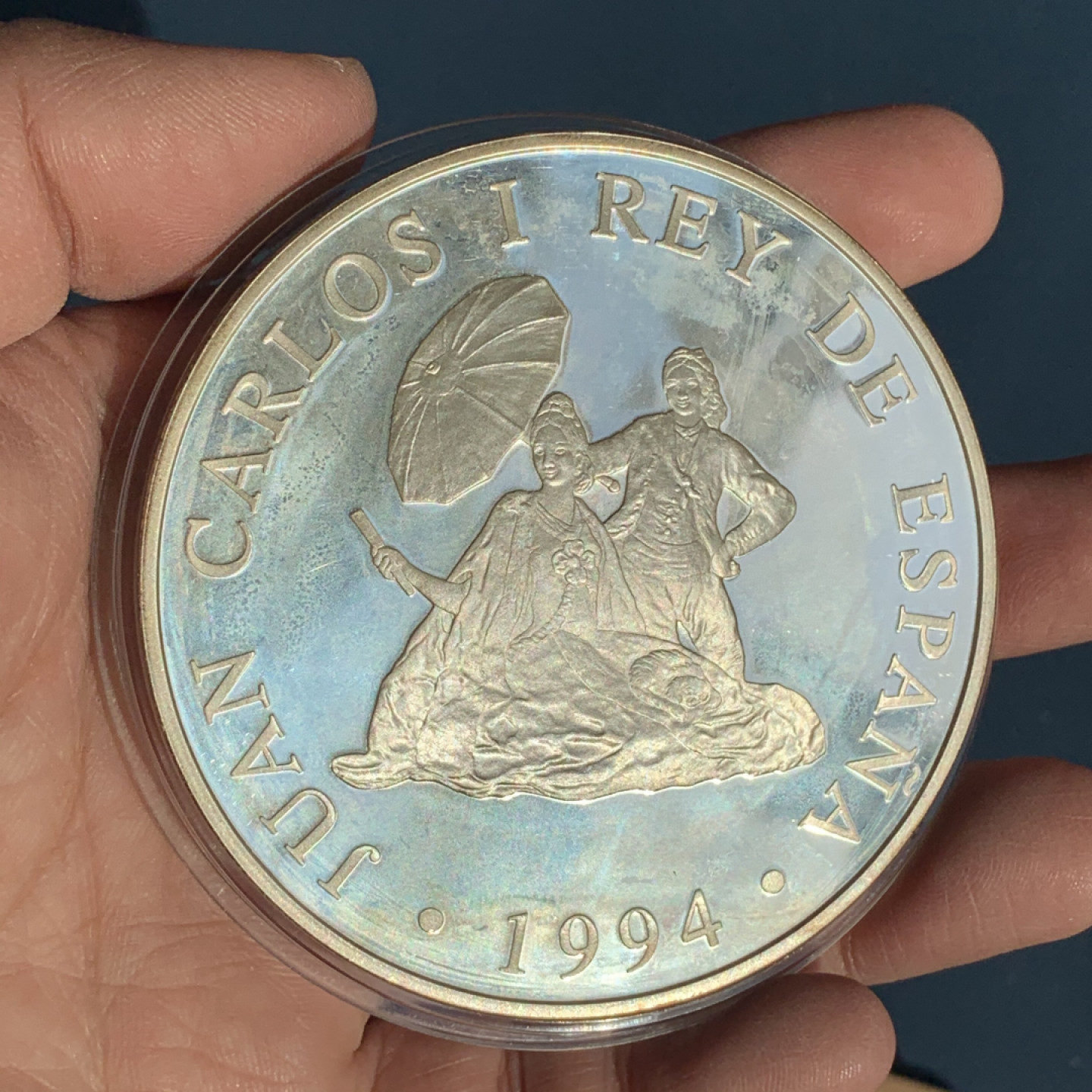 《竞宝斋》钱币微拍-第17场-本周日，周一2场连拍（全场顺丰包邮） 西班牙 1994年 自然文化系列 斗牛 10000比塞塔 大银币 168.75克 925银