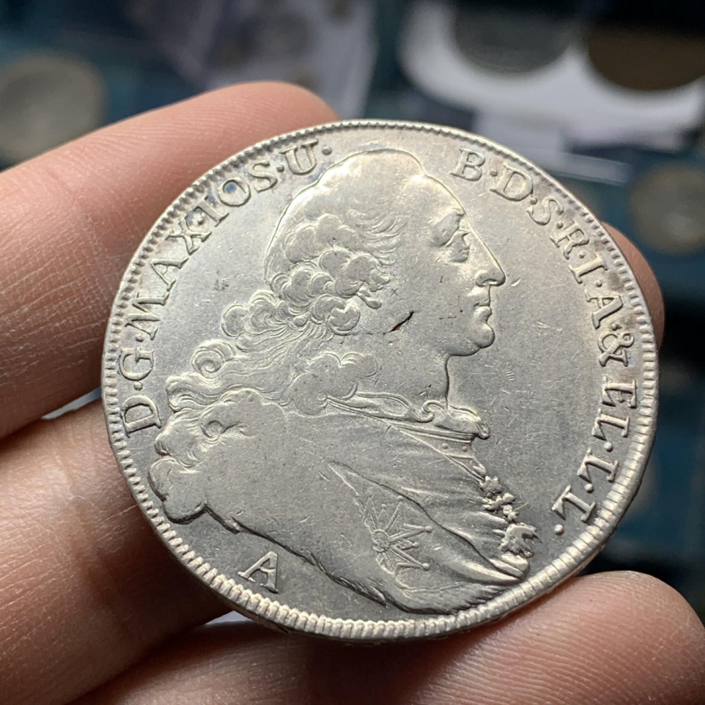 《竞宝斋》钱币微拍-第17场-本周日，周一2场连拍（全场顺丰包邮） 德国巴伐利亚 1773年 圣母抱婴 泰勒 原光好品 细节清晰 AU55-58的品