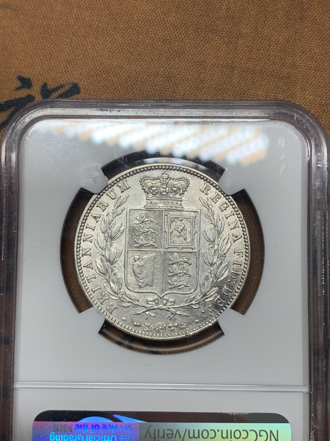 《竞宝斋》钱币微拍-第17场-本周日，周一2场连拍（全场顺丰包邮） NGC-AU50 英国 1877年 维多利亚青年头 1/2克朗 银币 好品难得