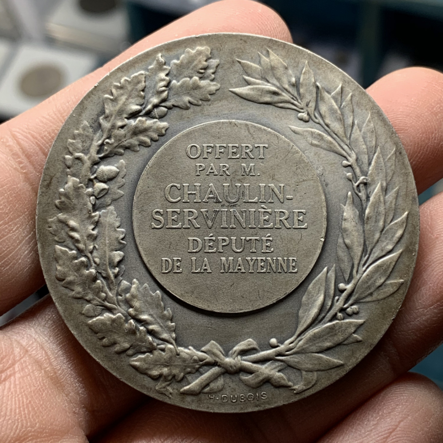 《竞宝斋》钱币微拍-第17场-本周日，周一2场连拍（全场顺丰包邮） 法国 农业播种者 镀银铜章 高浮雕设计 远近实物透视明显