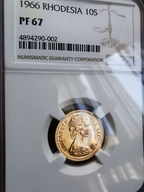 凡希社世界钱币微拍第一百七十九期 荐！1966英属罗德西亚10先令金币NGC-PF67稀少！
