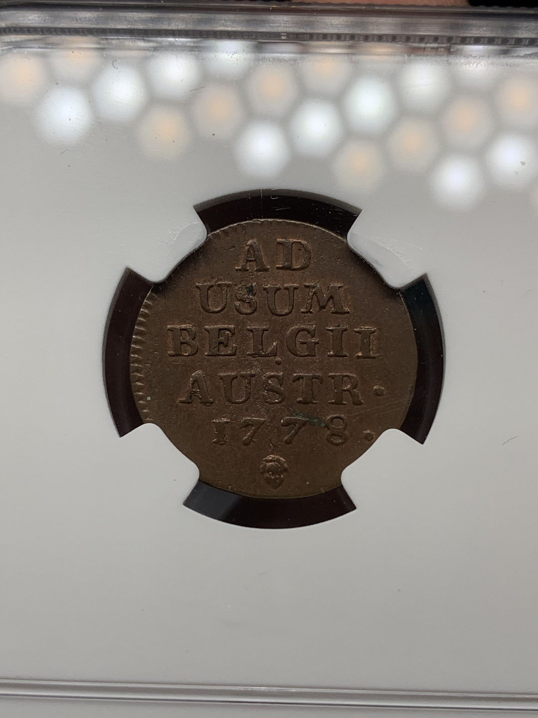 《竞宝斋》钱币微拍-第17场-本周日，周一2场连拍（全场顺丰包邮） NGC-AU55 奥属尼德兰 1778年 大奶妈 1L 铜币 原光好品 非常难得