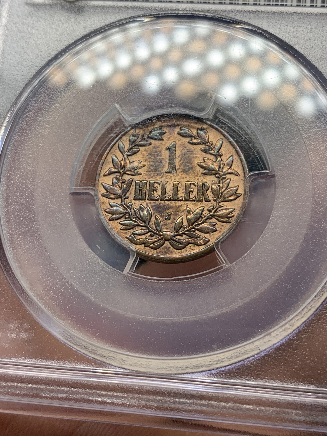 《竞宝斋》钱币微拍-第17场-本周日，周一2场连拍（全场顺丰包邮） PCGS-AU 德属东非 1907-J年 1HELLER 铜币