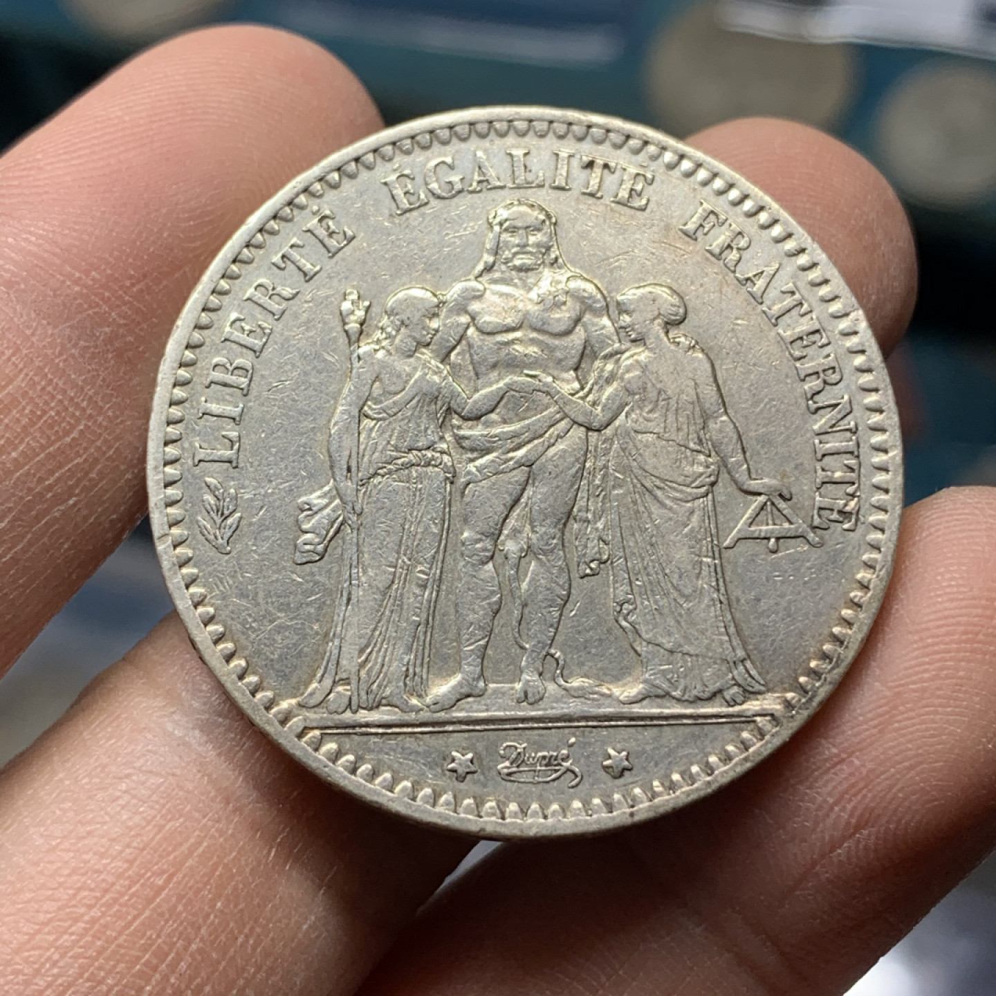 《竞宝斋》钱币微拍-第17场-本周日，周一2场连拍（全场顺丰包邮） 法国 1875年 大力神5法郎 银币 少见年份