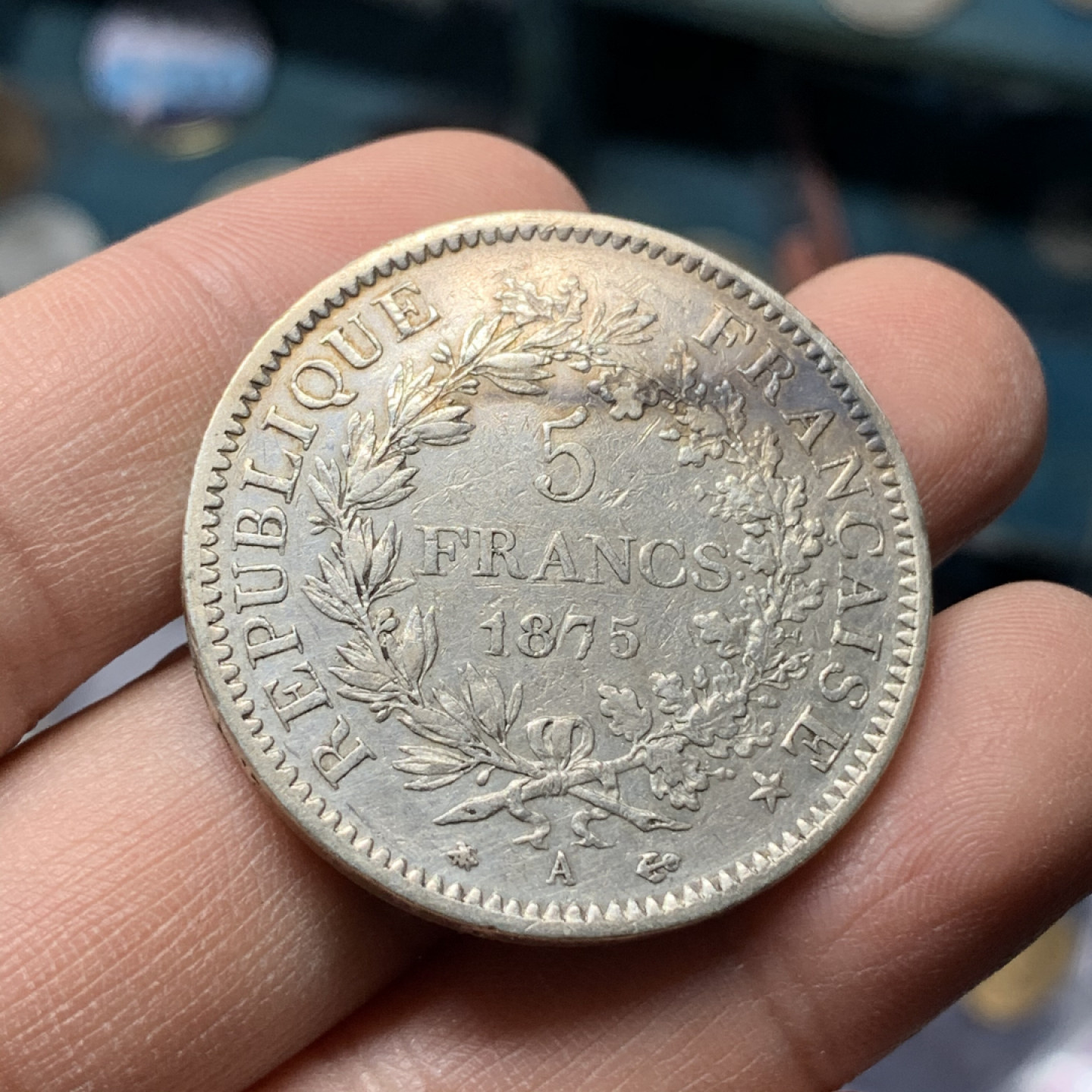 《竞宝斋》钱币微拍-第17场-本周日，周一2场连拍（全场顺丰包邮） 法国 1875年 大力神5法郎 银币 少见年份