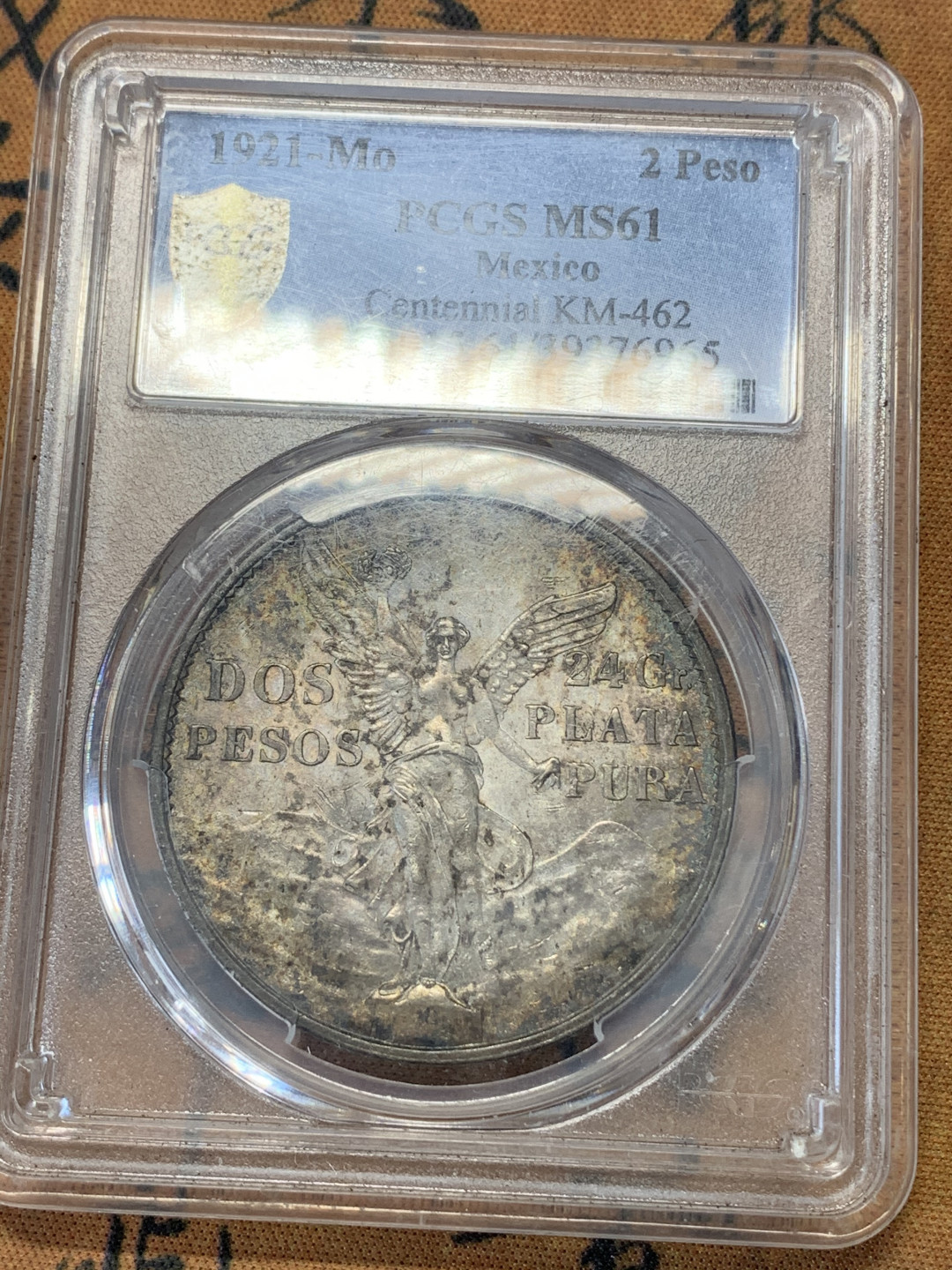 《竞宝斋》钱币微拍-第17场-本周日，周一2场连拍（全场顺丰包邮） PCGS-MS61 深彩包浆 状态难得 1921 墨西哥 2比索 女神鹰洋银币