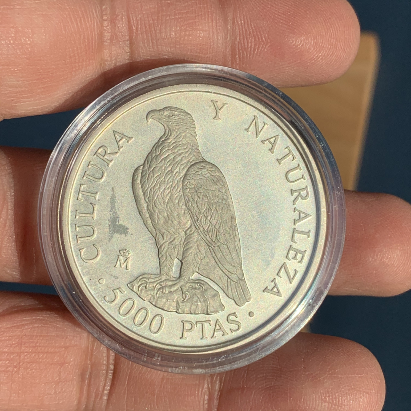 《竞宝斋》钱币微拍-第17场-本周日，周一2场连拍（全场顺丰包邮） 西班牙 1994年 自然文化系列 5000比塞塔 大银币 54克925银 