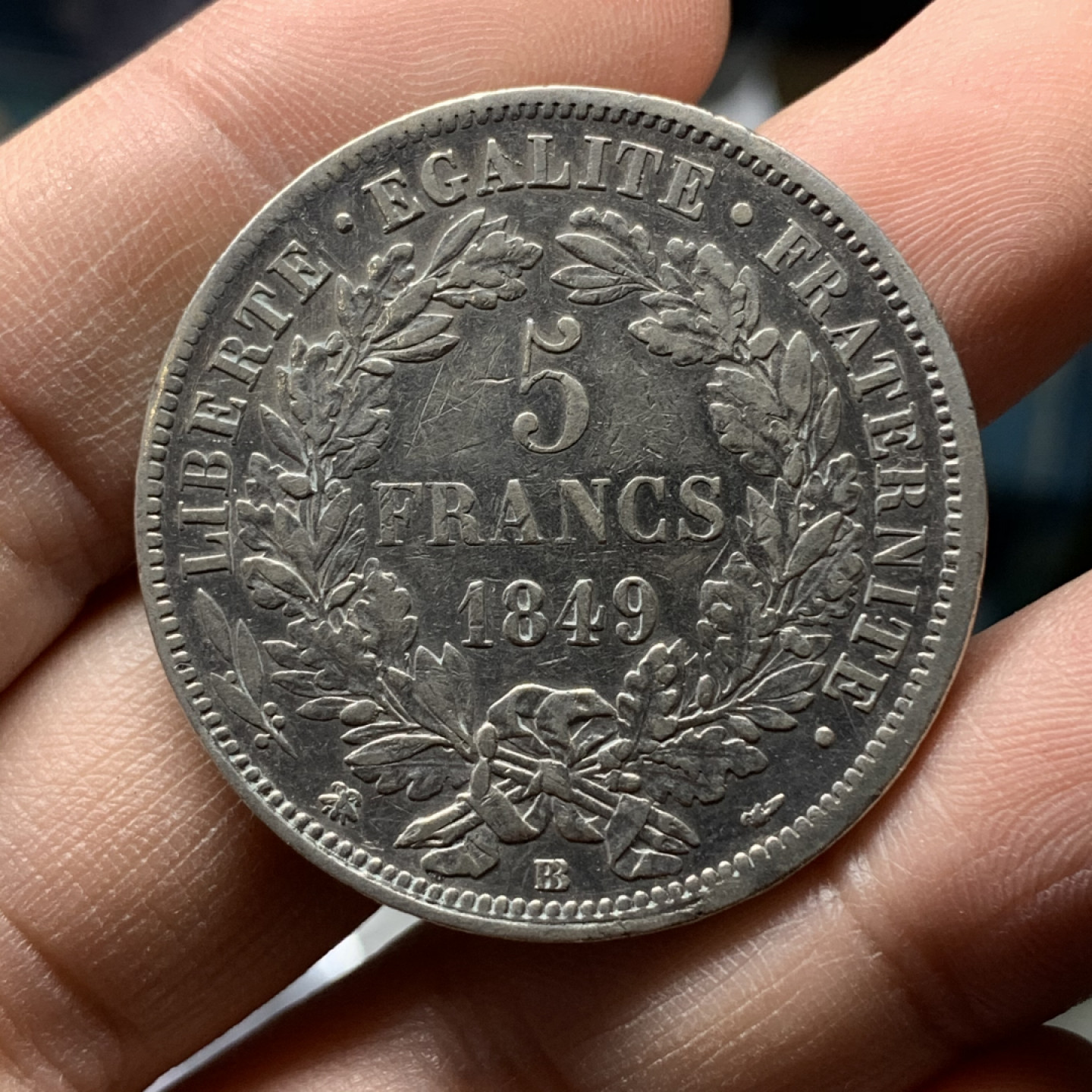 《竞宝斋》钱币微拍-第17场-本周日，周一2场连拍（全场顺丰包邮） 法国 1849-BB年 谷物女神 5法郎 大银币 BB厂是稀少厂名