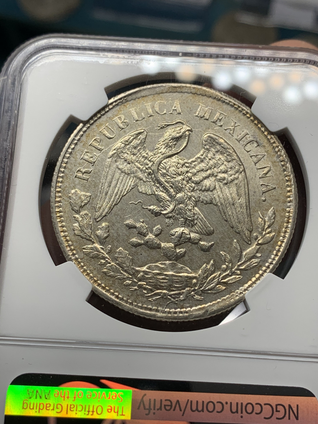 《竞宝斋》钱币微拍-第17场-本周日，周一2场连拍（全场顺丰包邮） NGC-UNCD 墨西哥1902年1比索  全羽好品