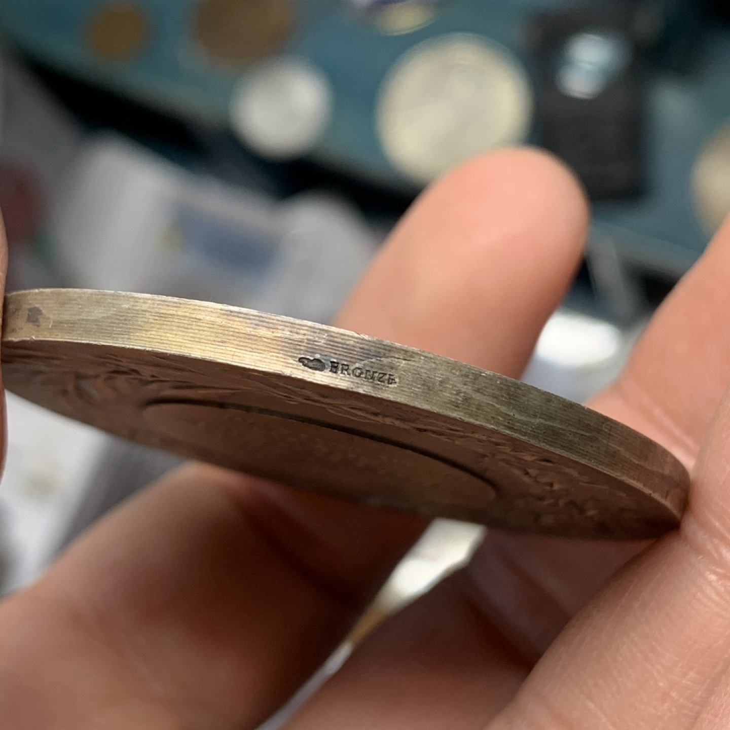 《竞宝斋》钱币微拍-第17场-本周日，周一2场连拍（全场顺丰包邮） 法国 农业播种者 镀银铜章 高浮雕设计 远近实物透视明显