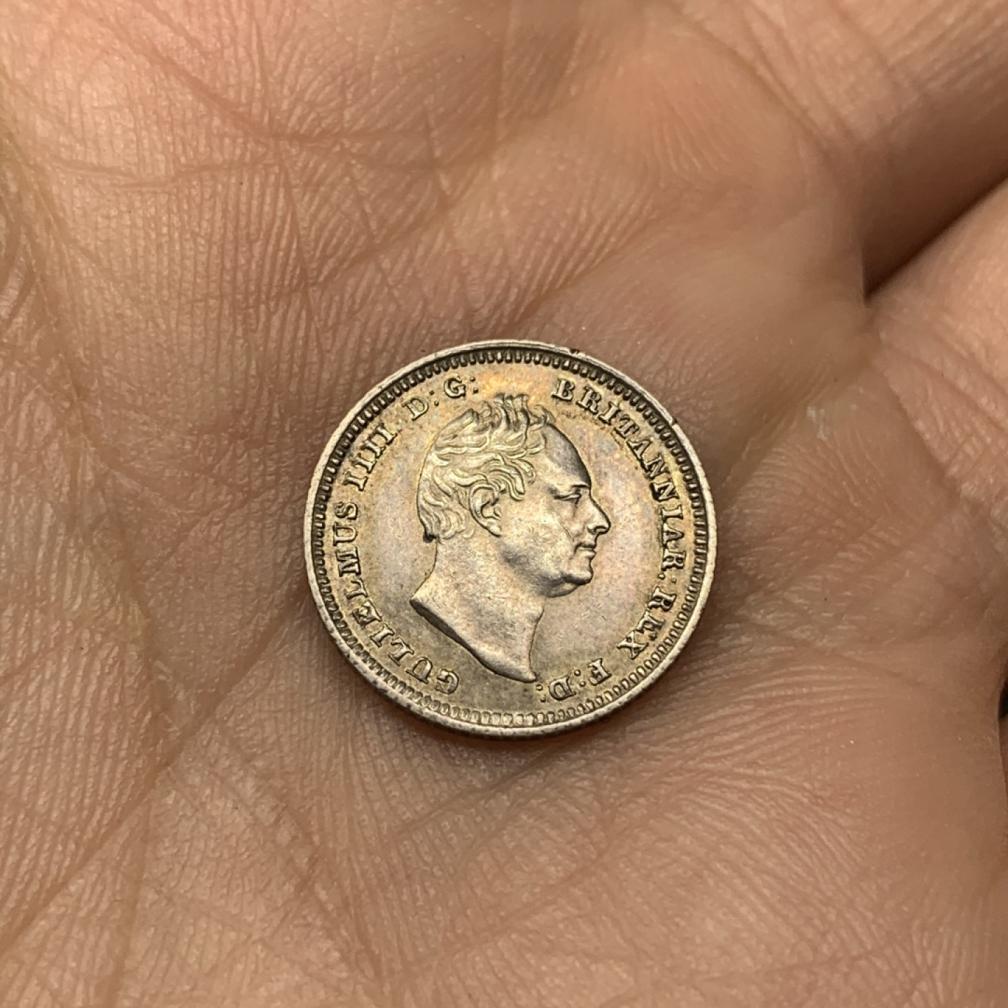 《竞宝斋》钱币微拍-第18场-本周日，周一2场连拍（全场顺丰包邮） 英国1837 威廉四世 四便士一枚 老五彩包浆 细节非常的不错