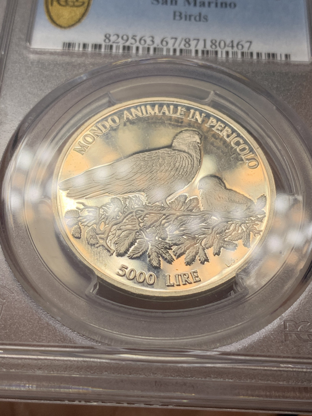 《竞宝斋》钱币微拍-第18场-本周日，周一2场连拍（全场顺丰包邮） PCGS PR67DCAM 圣马力诺1996年5000里拉精制银币