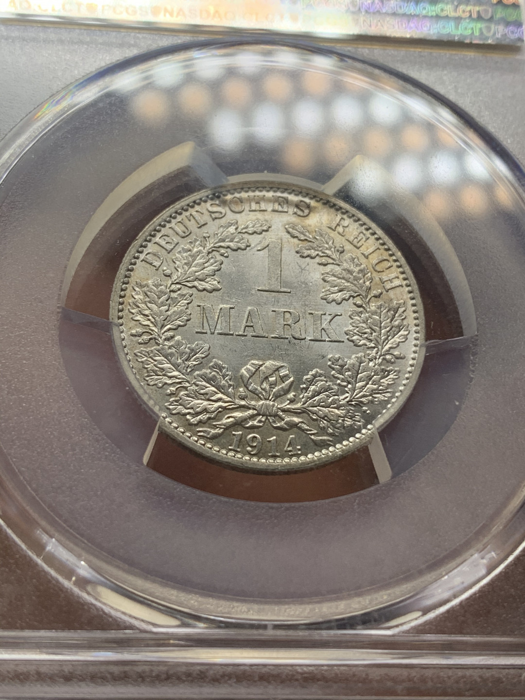 《竞宝斋》钱币微拍-第18场-本周日，周一2场连拍（全场顺丰包邮） PCGS-MS64 德国 1914年A厂1马克 银币 状态不错，细节清晰