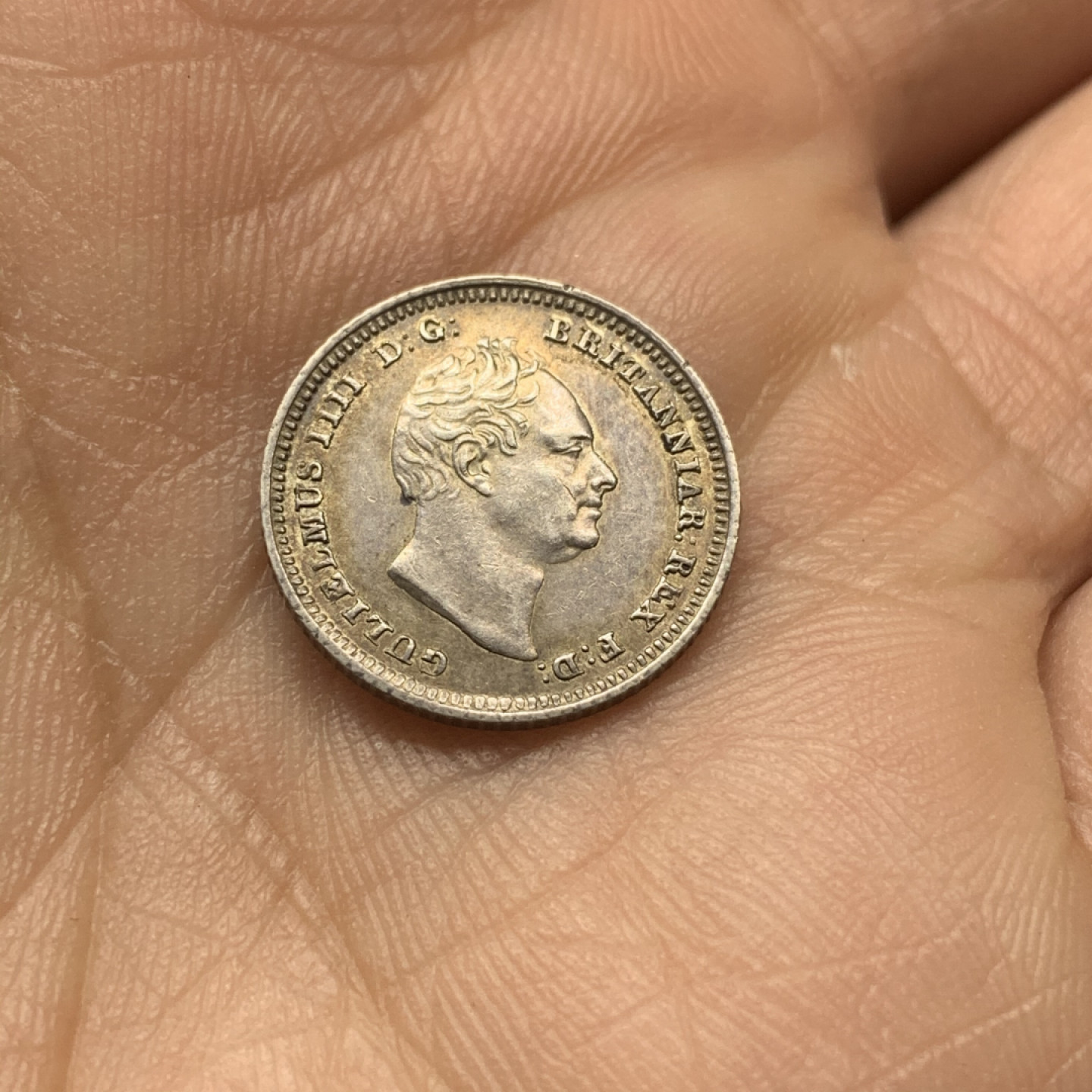 《竞宝斋》钱币微拍-第18场-本周日，周一2场连拍（全场顺丰包邮） 英国1837 威廉四世 四便士一枚 老五彩包浆 细节非常的不错