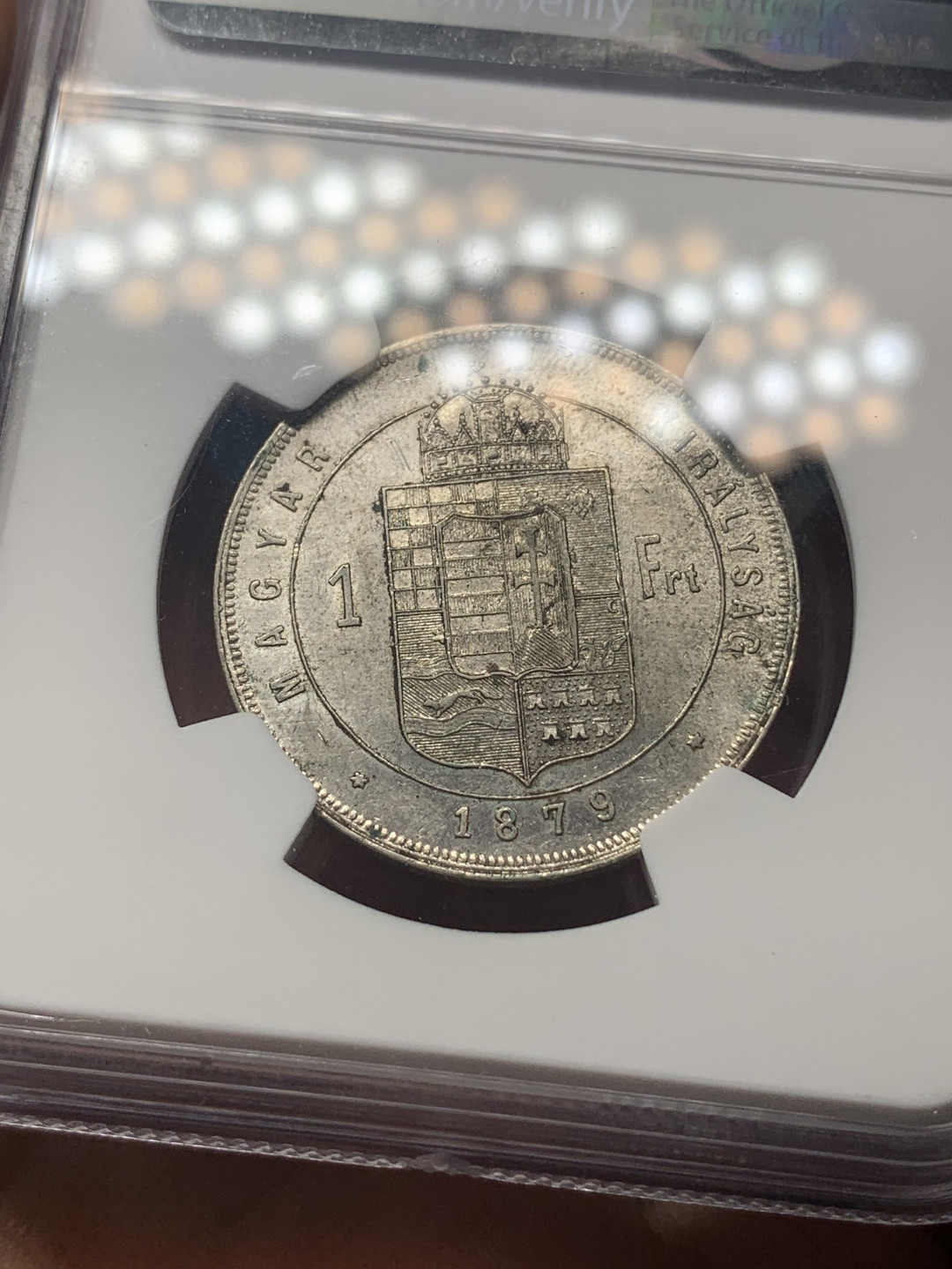 《竞宝斋》钱币微拍-第18场-本周日，周一2场连拍（全场顺丰包邮） NGC MS61 匈牙利1879年1福林银币