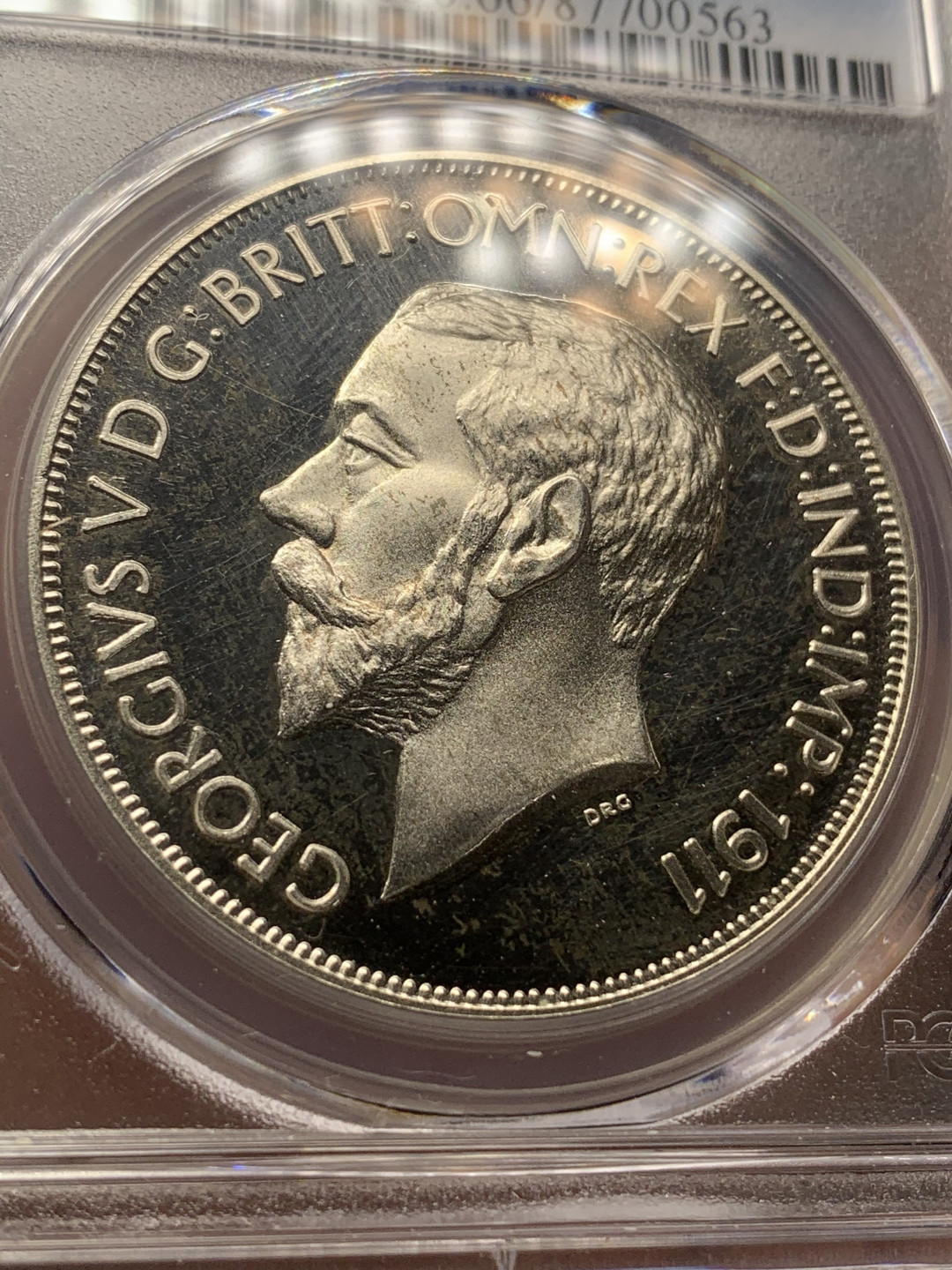 《竞宝斋》钱币微拍-第18场-本周日，周一2场连拍（全场顺丰包邮） PCGS PR66DCAM 英国1911年乔治五世马剑1克朗精制银币（2001后铸）珍稀币目录