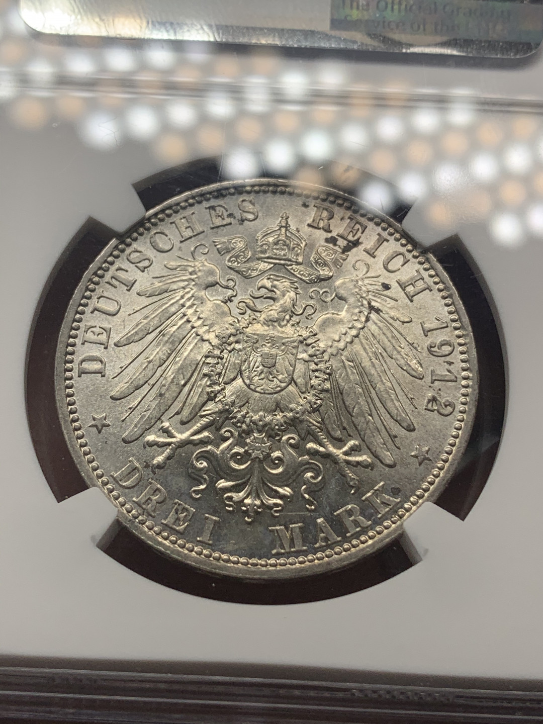 《竞宝斋》钱币微拍-第18场-本周日，周一2场连拍（全场顺丰包邮） NGC MS62 德国巴伐利亚1912年奥拓3马克银币