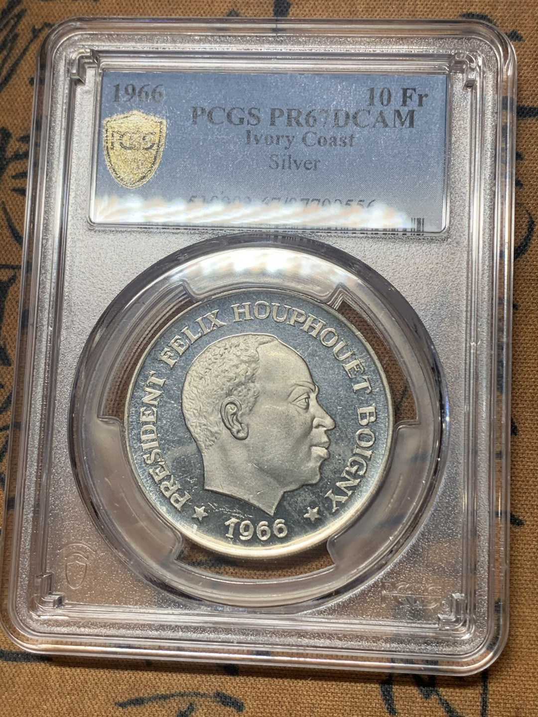 《竞宝斋》钱币微拍-第18场-本周日，周一2场连拍（全场顺丰包邮） PCGS PR67DCAM 科特迪瓦1966年10法郎精制银币