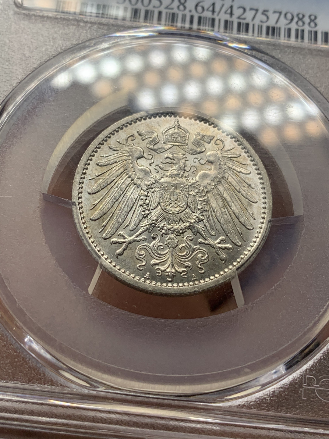 《竞宝斋》钱币微拍-第18场-本周日，周一2场连拍（全场顺丰包邮） PCGS-MS64 德国 1914年A厂1马克 银币 状态不错，细节清晰