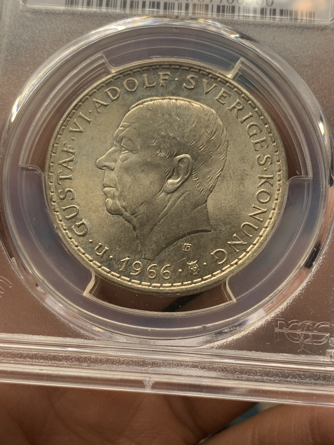 《竞宝斋》钱币微拍-第18场-本周日，周一2场连拍（全场顺丰包邮） PCGS MS64 瑞典1966年5克朗银币