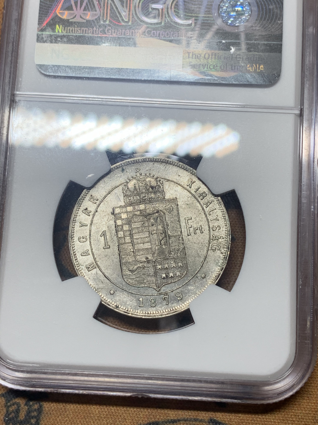 《竞宝斋》钱币微拍-第18场-本周日，周一2场连拍（全场顺丰包邮） NGC MS61 匈牙利1879年1福林银币