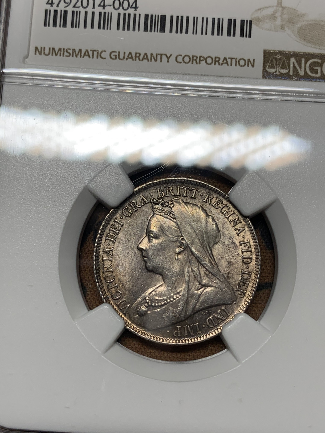 《竞宝斋》钱币微拍-第18场-本周日，周一2场连拍（全场顺丰包邮） NGC MS64 英国1897年1先令 NGC编号：4792014-004 双面五彩