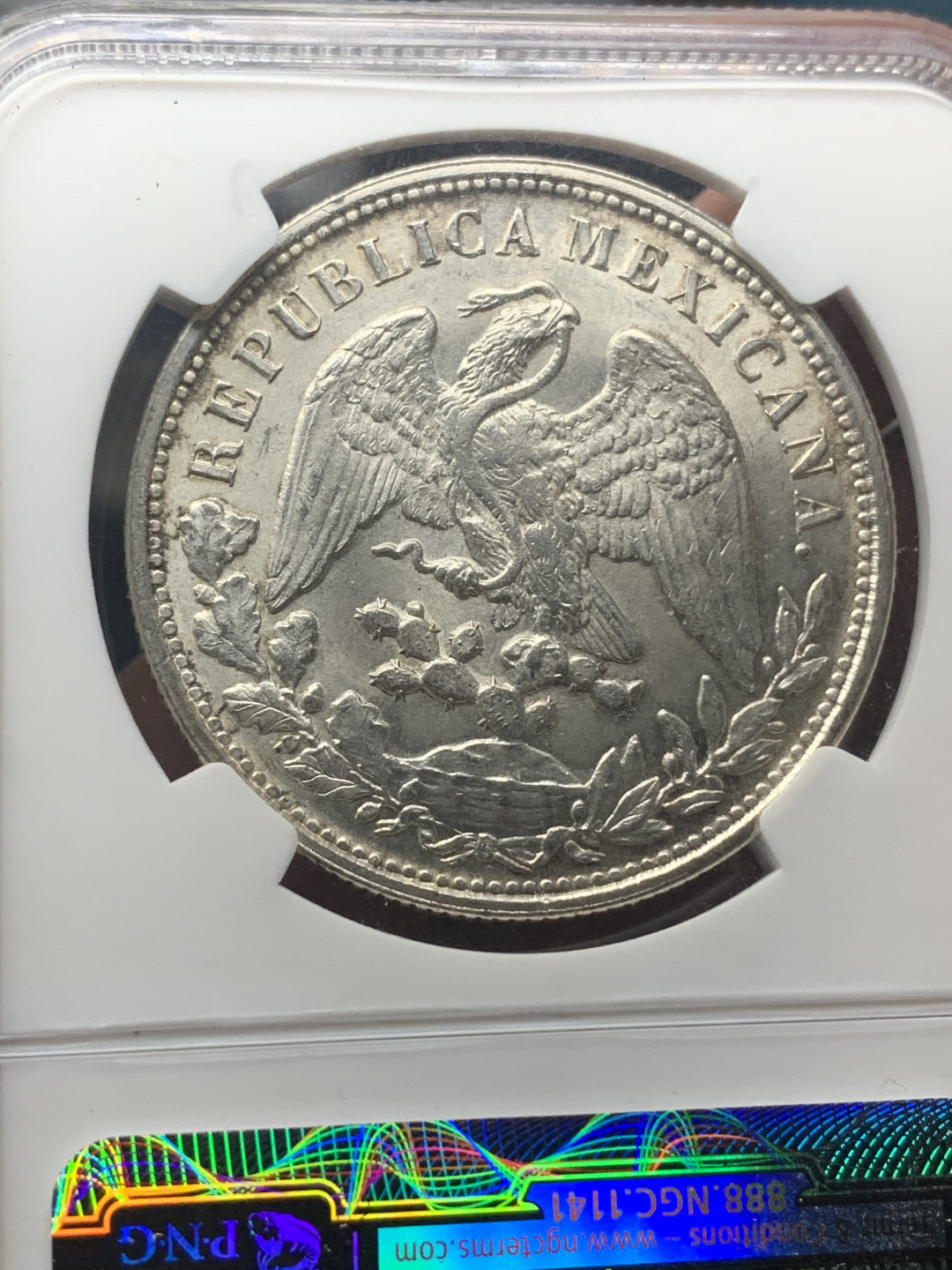 《竞宝斋》钱币微拍-第18场-本周日，周一2场连拍（全场顺丰包邮） NGC评级MS65 1898年墨西哥直边鹰洋（1949国民党后铸） 高分到位可珍藏