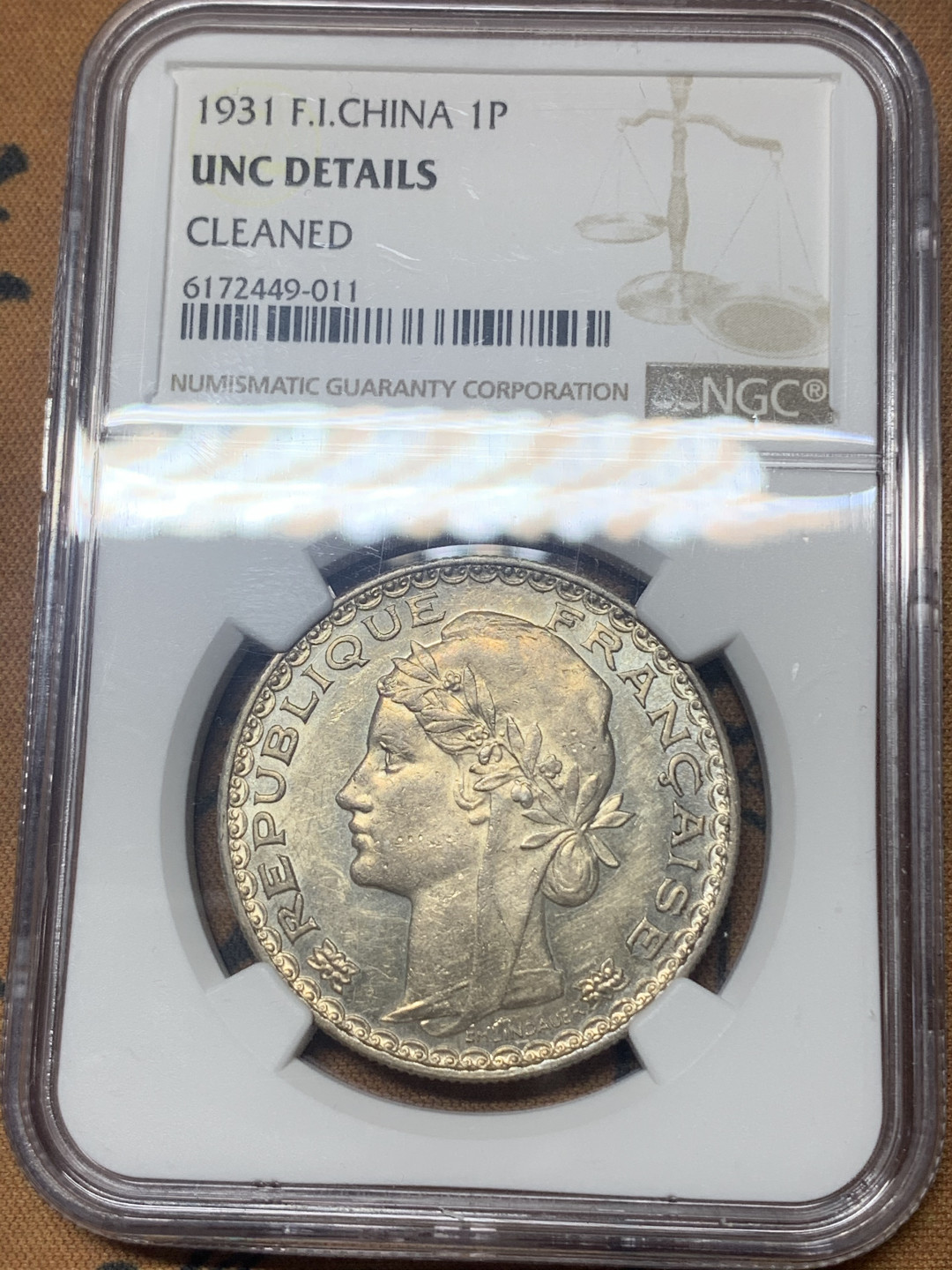 《竞宝斋》钱币微拍-第18场-本周日，周一2场连拍（全场顺丰包邮） NGC-UNC   法属印支1931年 最后的1皮阿斯大银币 底板PL感觉