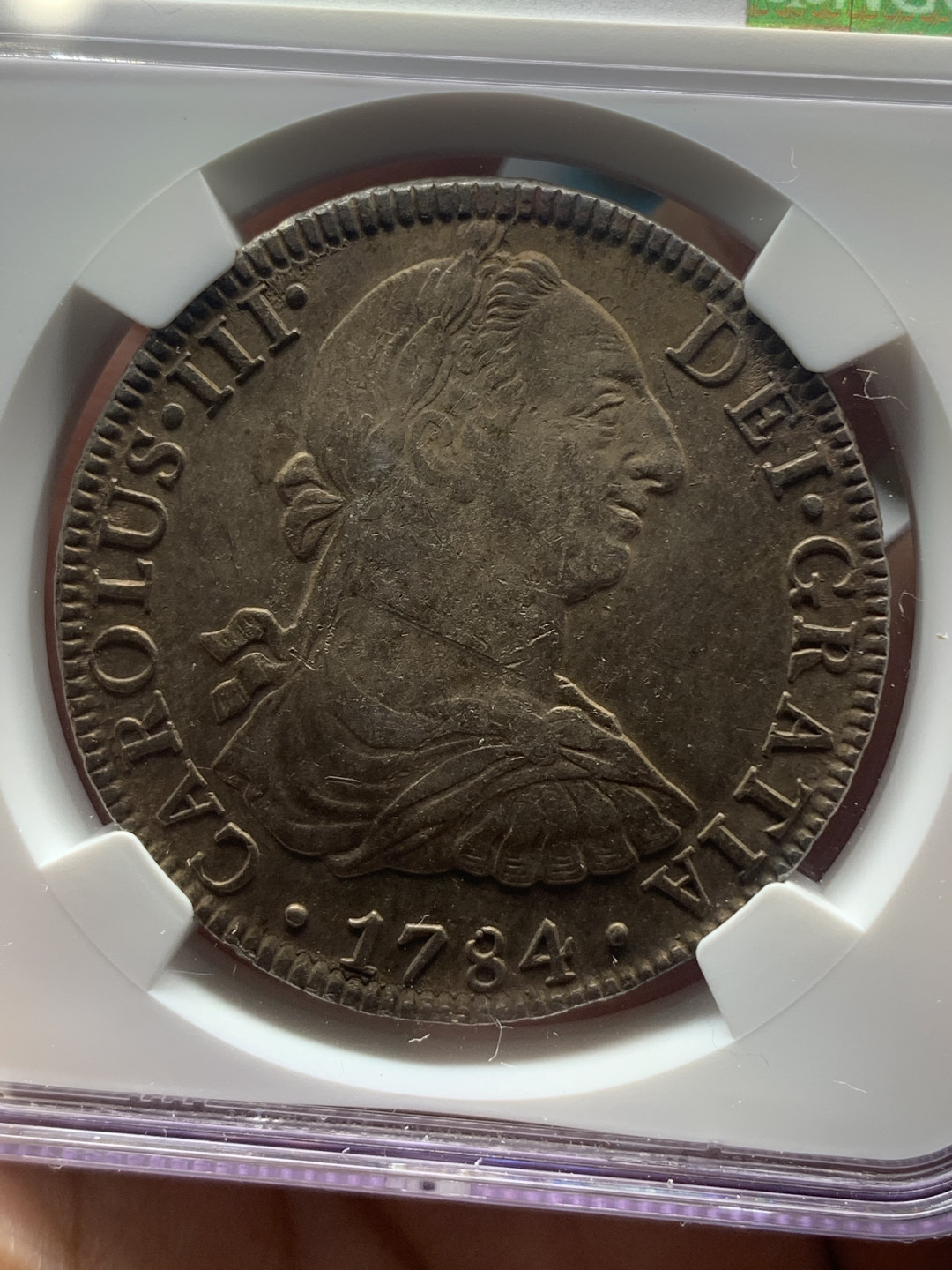 《竞宝斋》钱币微拍-第18场-本周日，周一2场连拍（全场顺丰包邮） NGC 评级 墨西哥 1784年 卡三 8R 大银币 正反深打 原味包浆 难得好细节