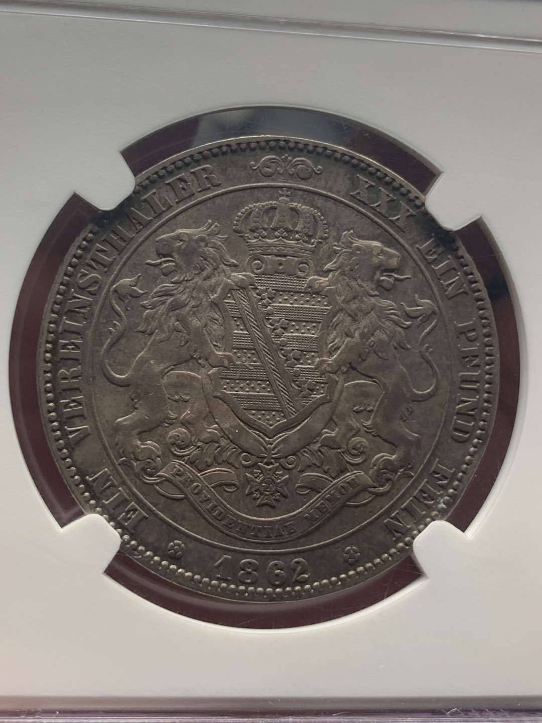 《竞宝斋》钱币微拍-第18场-本周日，周一2场连拍（全场顺丰包邮） NGC-AU 德国萨克森 1862年 约翰五世双狮1泰勒 原味老包浆