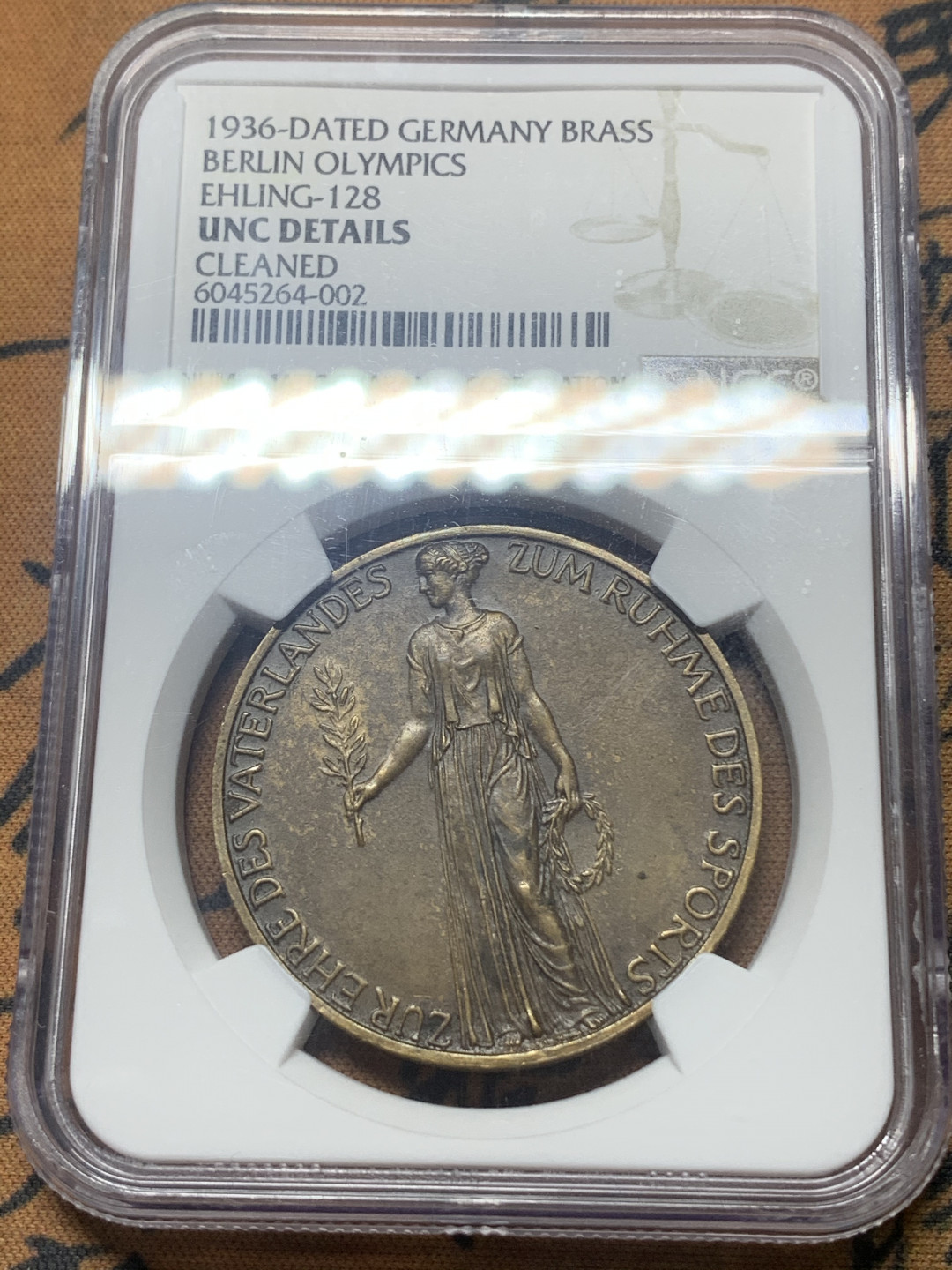 《竞宝斋》钱币微拍-第18场-本周日，周一2场连拍（全场顺丰包邮） NGC-UNC 德国 1936年 柏林奥运会纪念章 德国特殊时期主办的奥运会 原味老包浆 低评有分