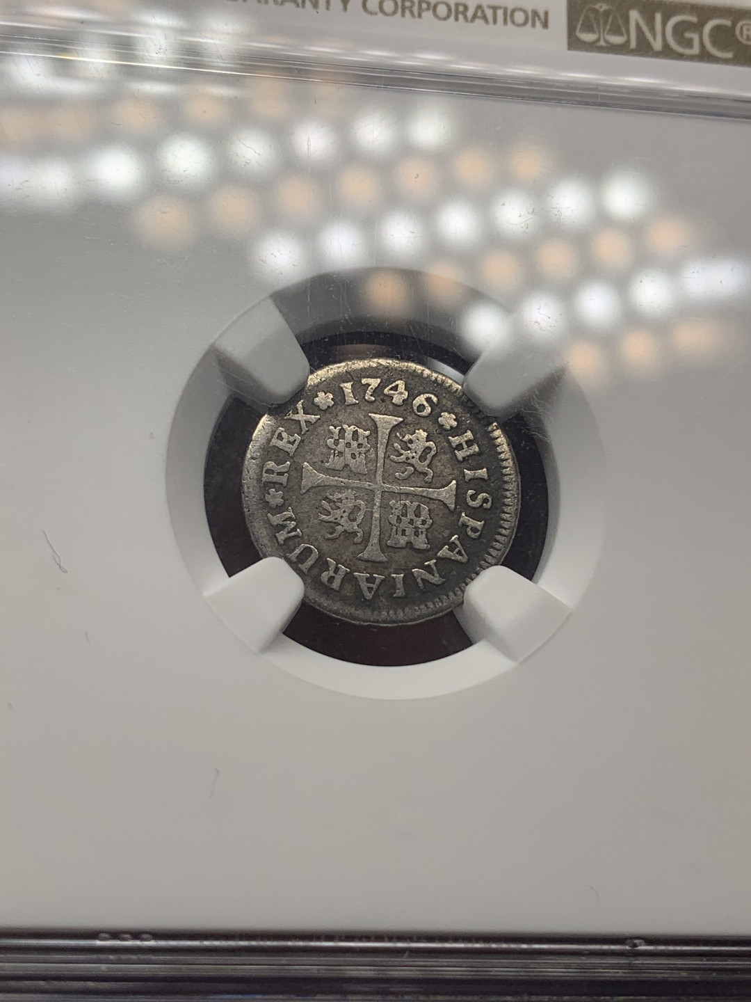 《竞宝斋》钱币微拍-第18场-本周日，周一2场连拍（全场顺丰包邮） NGC-VF25 西班牙 1746年 1/2里亚尔 费迪南六世 十字银币原味老包浆 及其少见