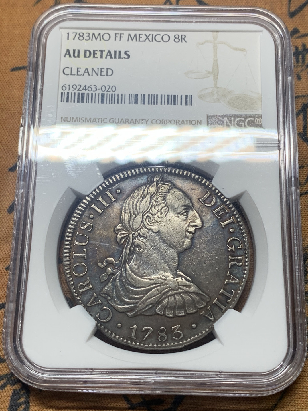 《竞宝斋》钱币微拍-第18场-本周日，周一2场连拍（全场顺丰包邮） NGC 评级 墨西哥 1783年 卡三 8R 大银币 正反深打 味道非常好的一枚