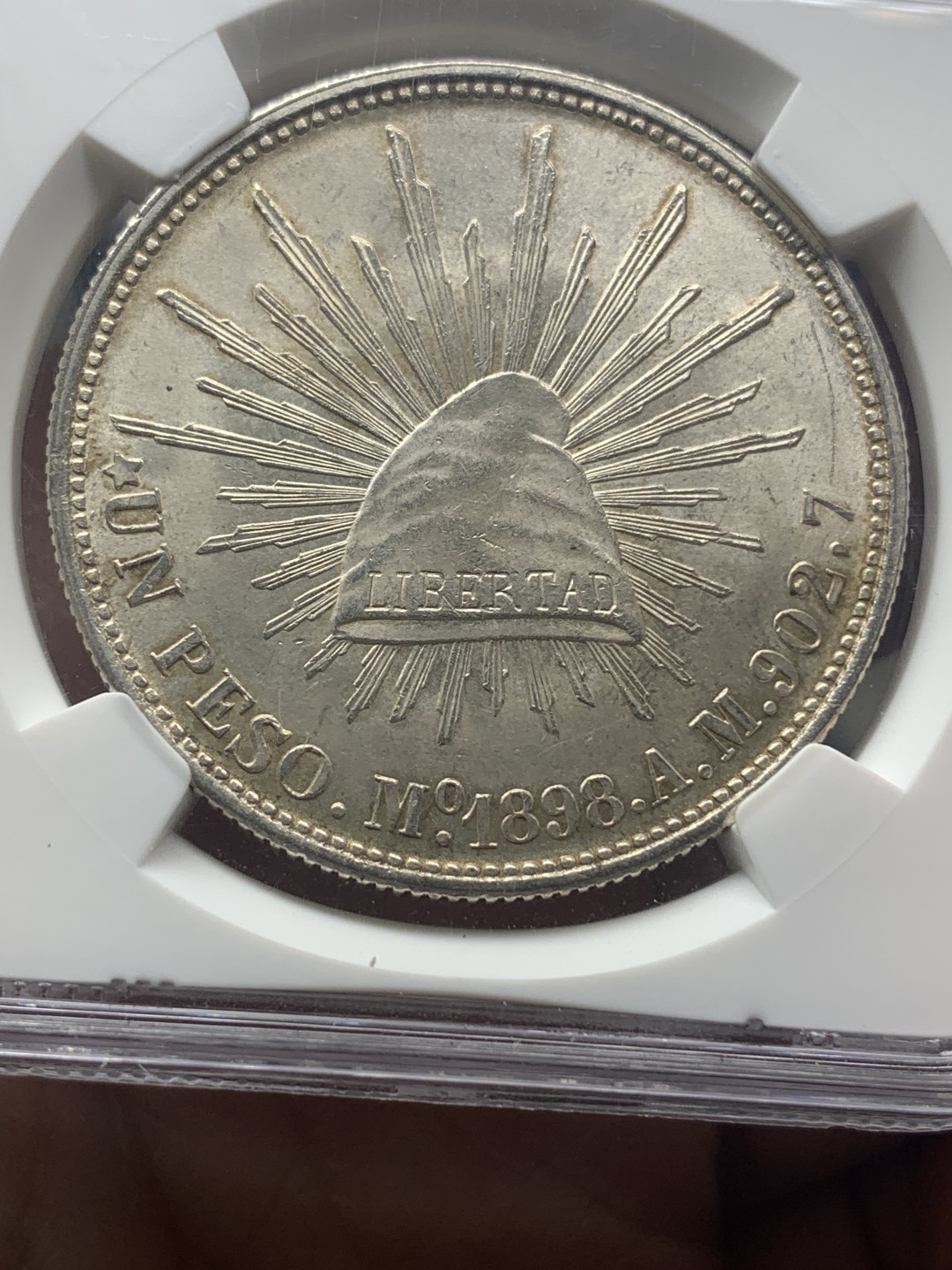 《竞宝斋》钱币微拍-第18场-本周日，周一2场连拍（全场顺丰包邮） NGC评级MS65 1898年墨西哥直边鹰洋（1949国民党后铸） 高分到位可珍藏