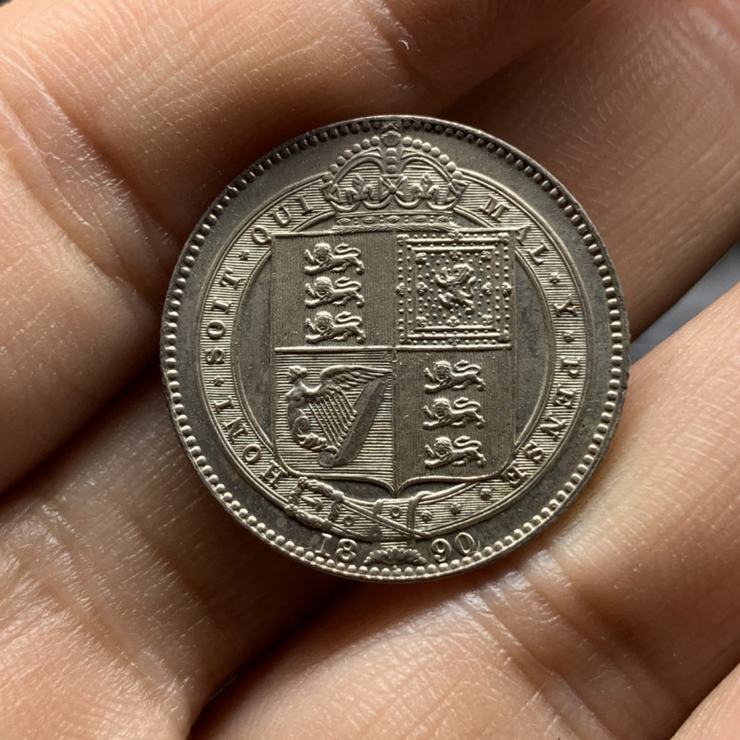 《竞宝斋》钱币微拍-第18场-本周日，周一2场连拍（全场顺丰包邮） UNC英国 1890年 大头版 1先令 双面五彩