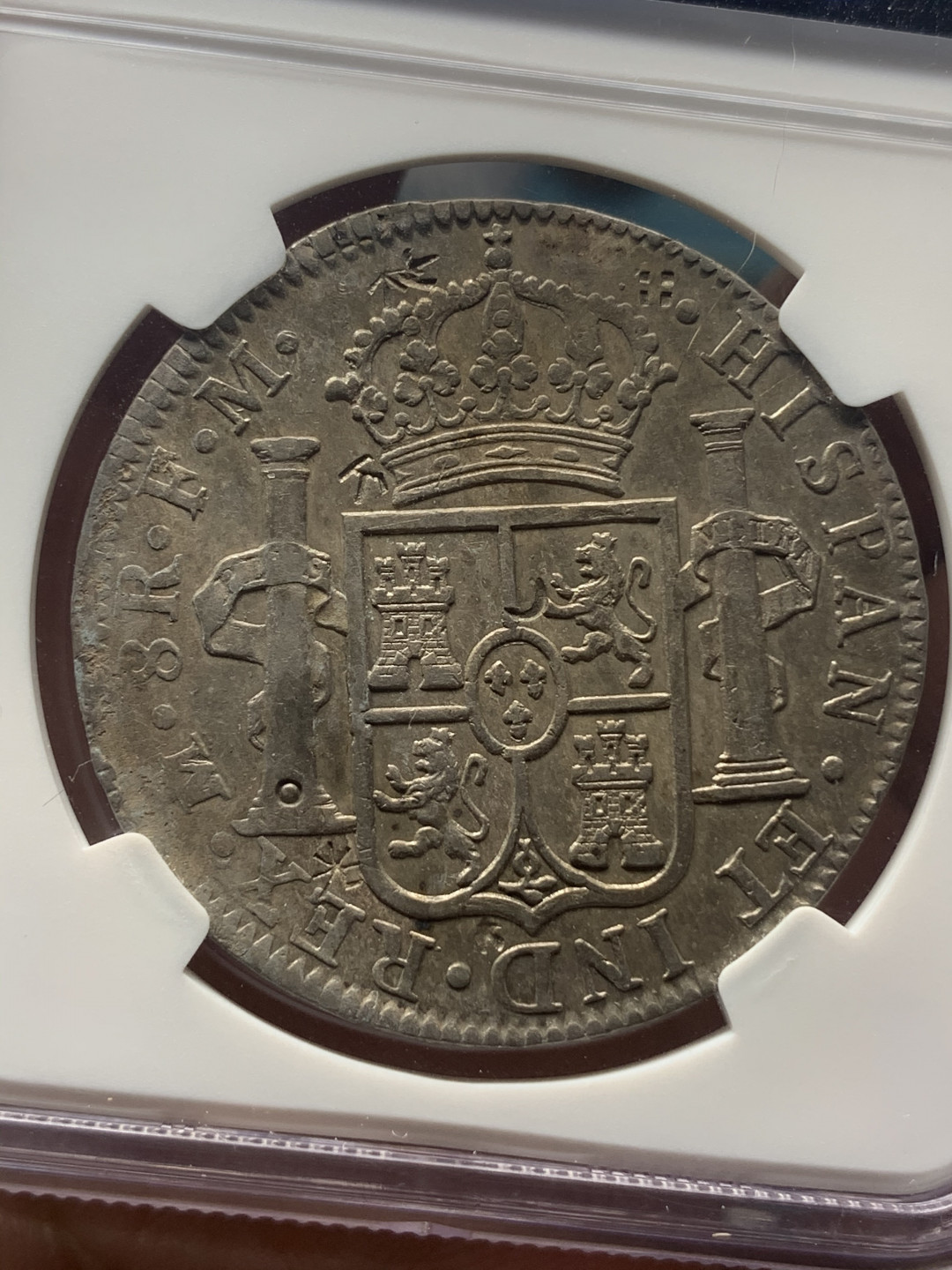 《竞宝斋》钱币微拍-第18场-本周日，周一2场连拍（全场顺丰包邮） NGC 评级 墨西哥 1792年 卡四 8R 大银币 正反深打 原味包浆 有小戳