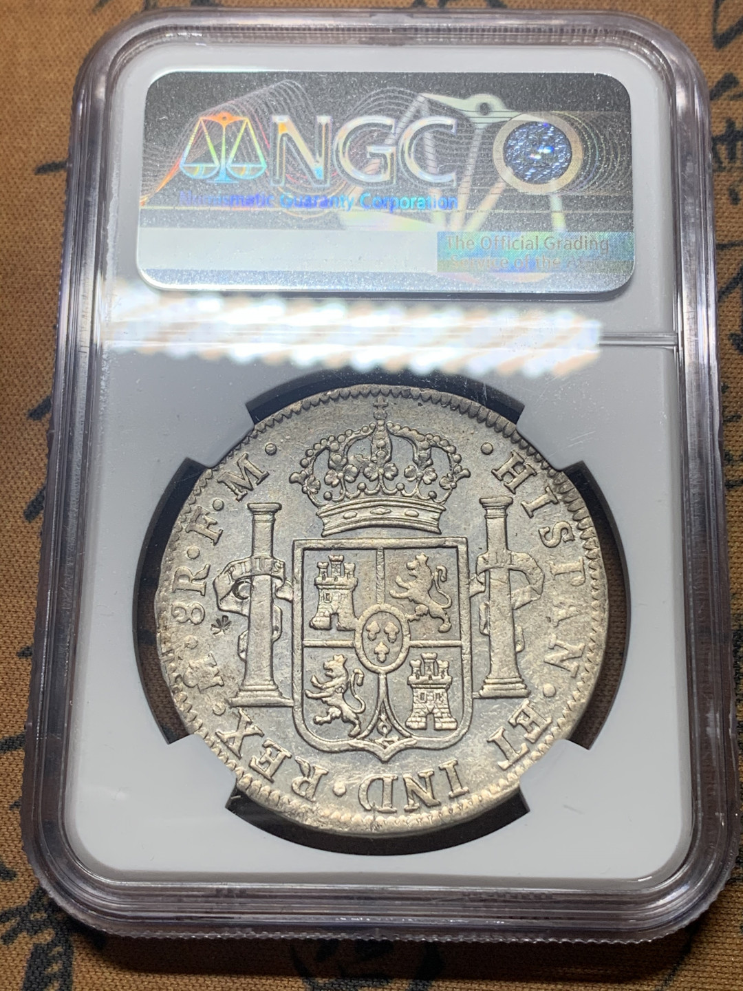 《竞宝斋》钱币微拍-第18场-本周日，周一2场连拍（全场顺丰包邮） NGC 评级 墨西哥 1799年 卡四 8R 大银币 正反深打 底面底光 有小戳