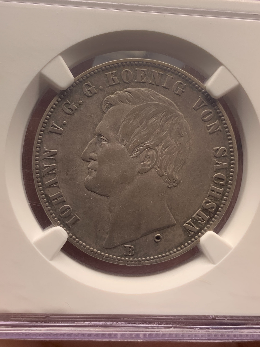 《竞宝斋》钱币微拍-第18场-本周日，周一2场连拍（全场顺丰包邮） NGC-AU 德国萨克森 1862年 约翰五世双狮1泰勒 原味老包浆