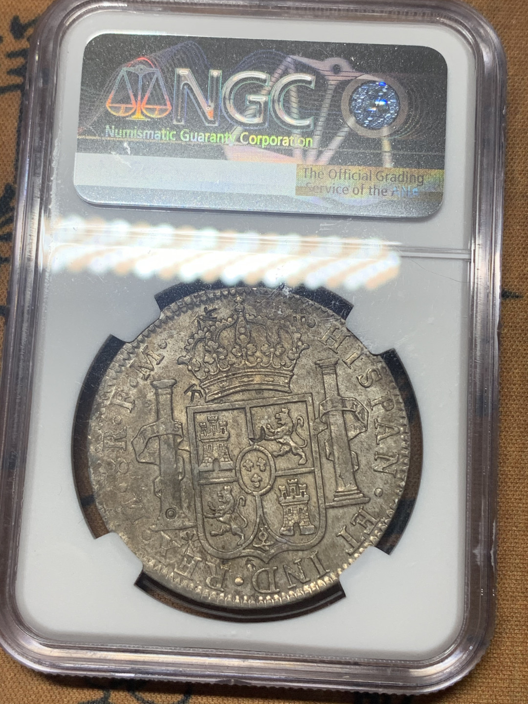 《竞宝斋》钱币微拍-第18场-本周日，周一2场连拍（全场顺丰包邮） NGC 评级 墨西哥 1792年 卡四 8R 大银币 正反深打 原味包浆 有小戳