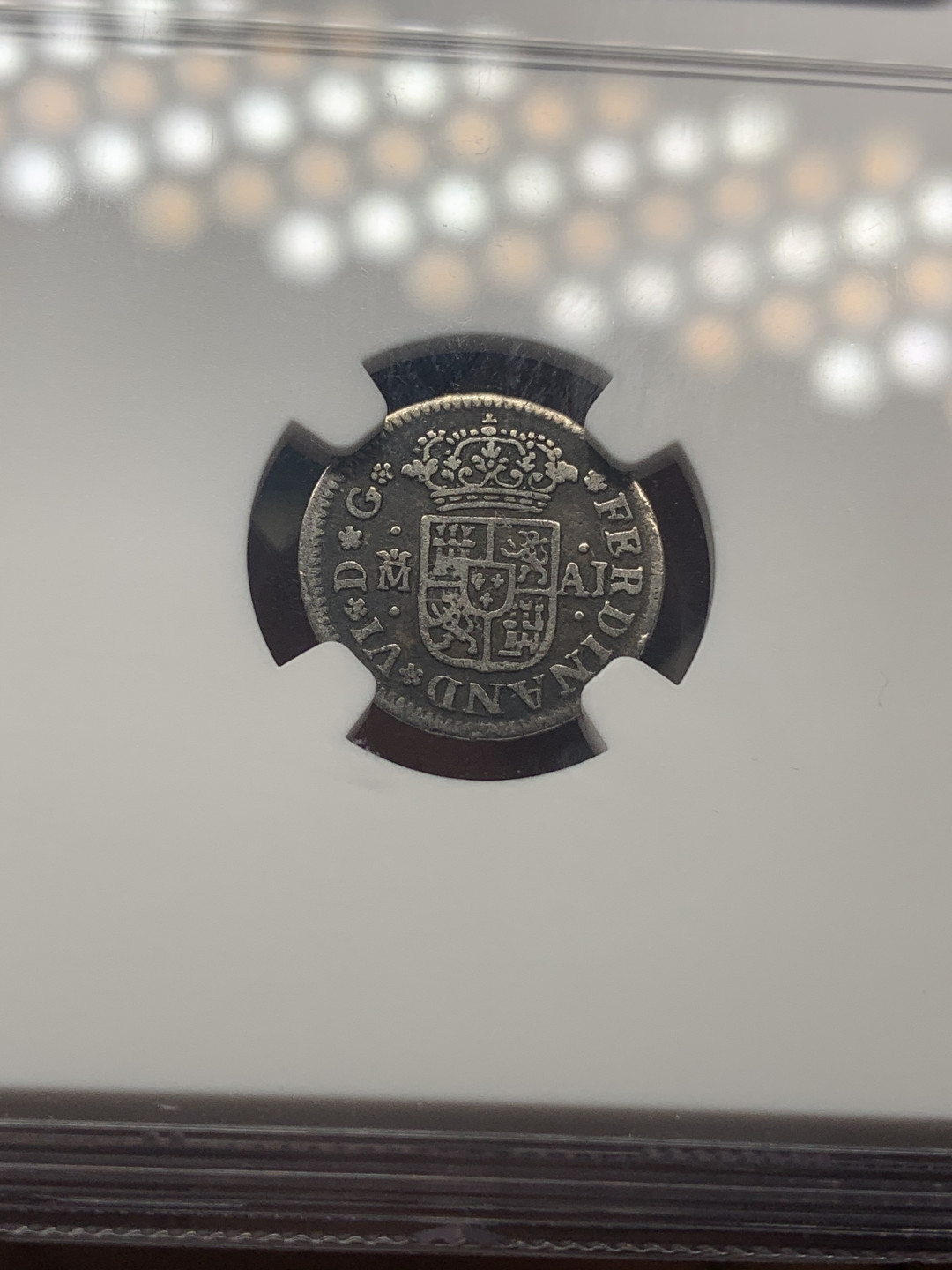 《竞宝斋》钱币微拍-第18场-本周日，周一2场连拍（全场顺丰包邮） NGC-VF25 西班牙 1746年 1/2里亚尔 费迪南六世 十字银币原味老包浆 及其少见