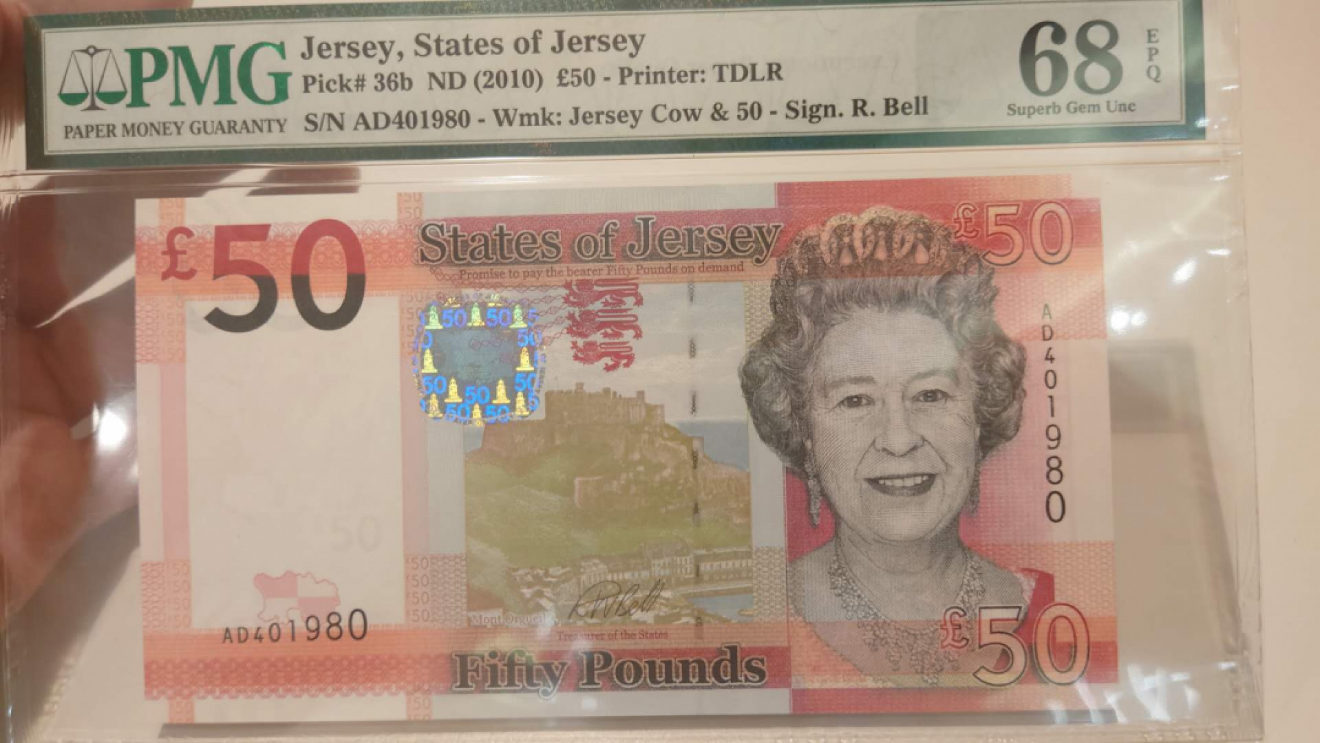 【囧羊收藏】精选微拍第41期暨2021年三十二期 港澳台币专场 2010年泽西岛50镑 PMG68E 唯一冠军分 