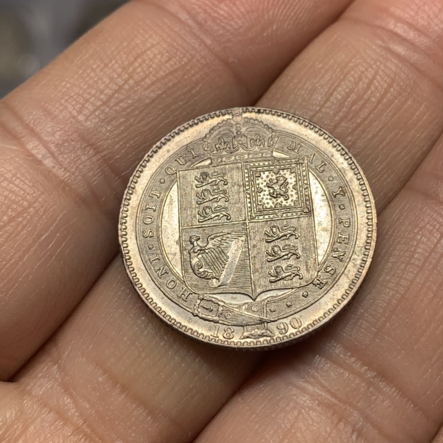 《竞宝斋》钱币微拍-第18场-本周日，周一2场连拍（全场顺丰包邮） UNC英国 1890年 大头版 1先令 双面五彩