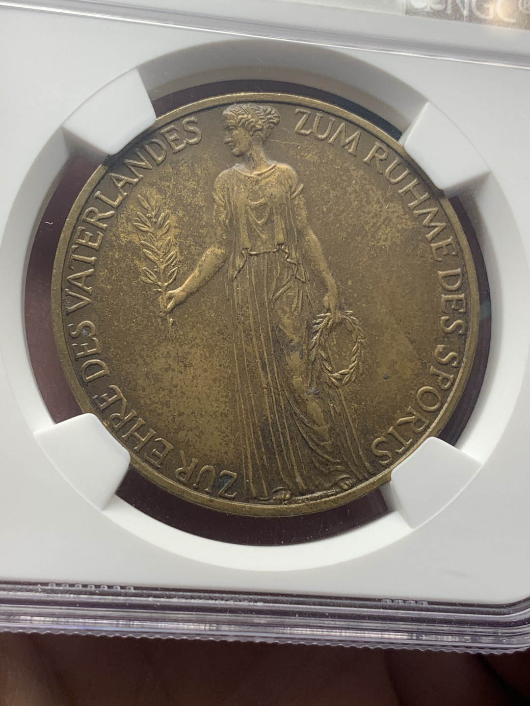 《竞宝斋》钱币微拍-第18场-本周日，周一2场连拍（全场顺丰包邮） NGC-UNC 德国 1936年 柏林奥运会纪念章 德国特殊时期主办的奥运会 原味老包浆 低评有分