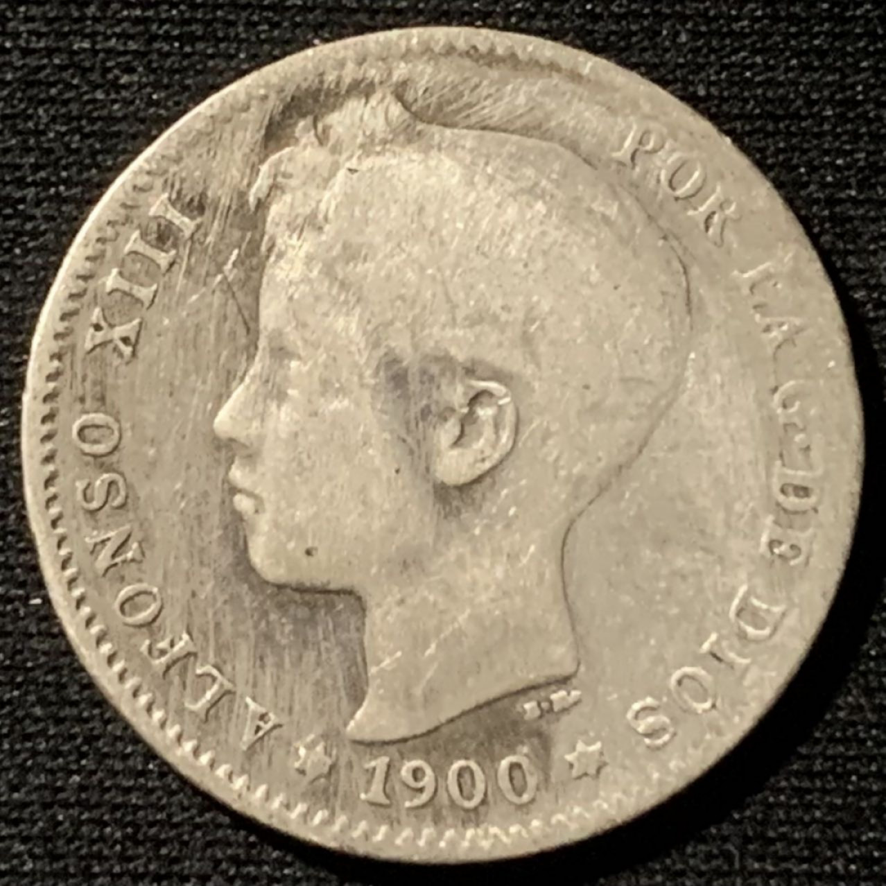 紫瑗钱币——第162期拍卖 西班牙 1900年 阿方索十三世 小孩头 1比塞塔 5克 0.835银