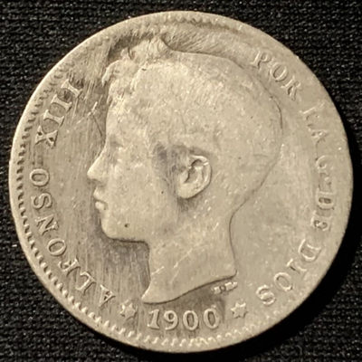 紫瑗钱币——第162期拍卖 - 西班牙 1900年 阿方索十三世 小孩头 1比塞塔 5克 0.835银