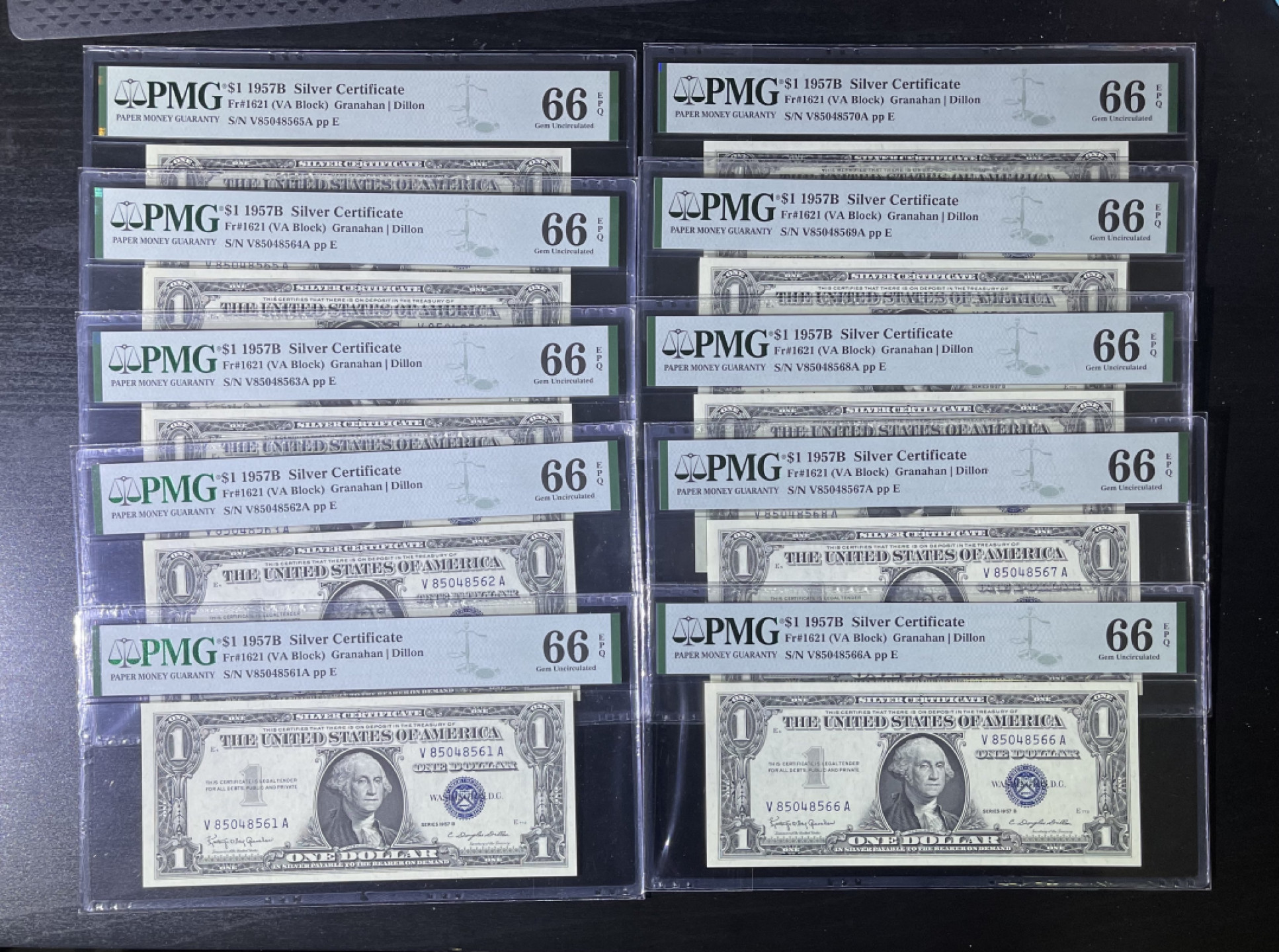 【丑猫1207】今晚8点整，自动快拍！ 1957年蓝库1美元标十(全套66分)