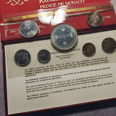 0起1加-纯粹捡漏拍-53场 - 摩纳哥1975年官方套币-原盒证-含50法郎银币-量7500