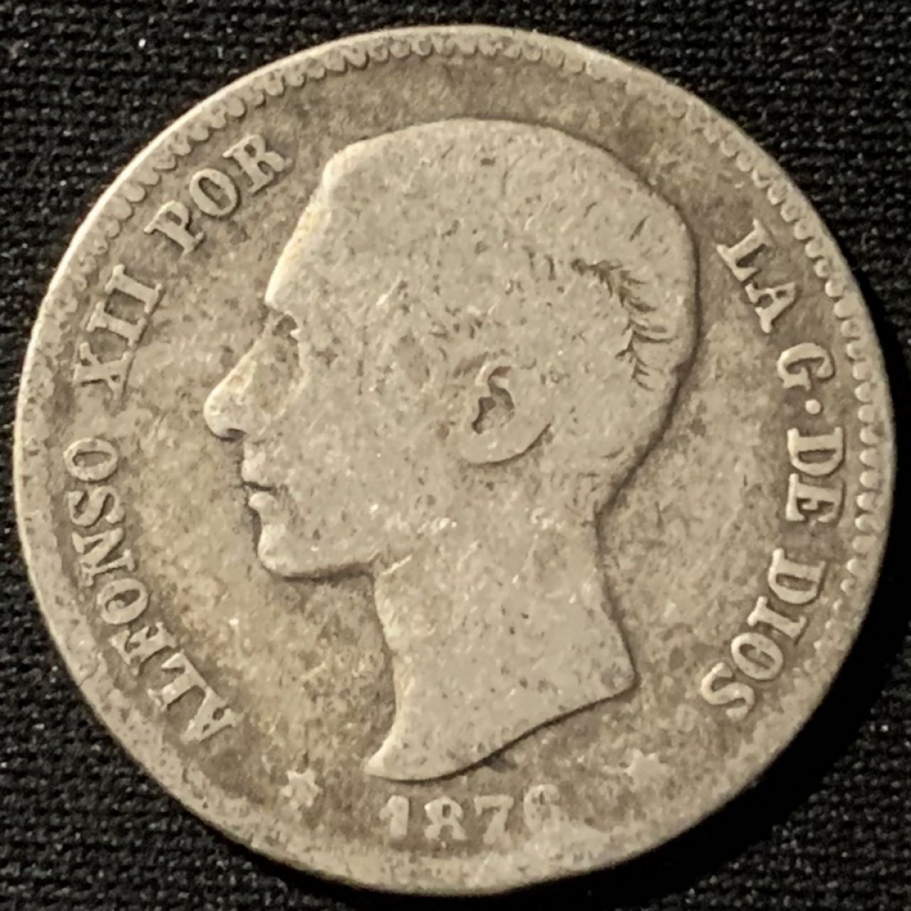 紫瑗钱币——第162期拍卖 西班牙 1876年 阿方索十二世 1比塞塔 5克 0.835银 单年版