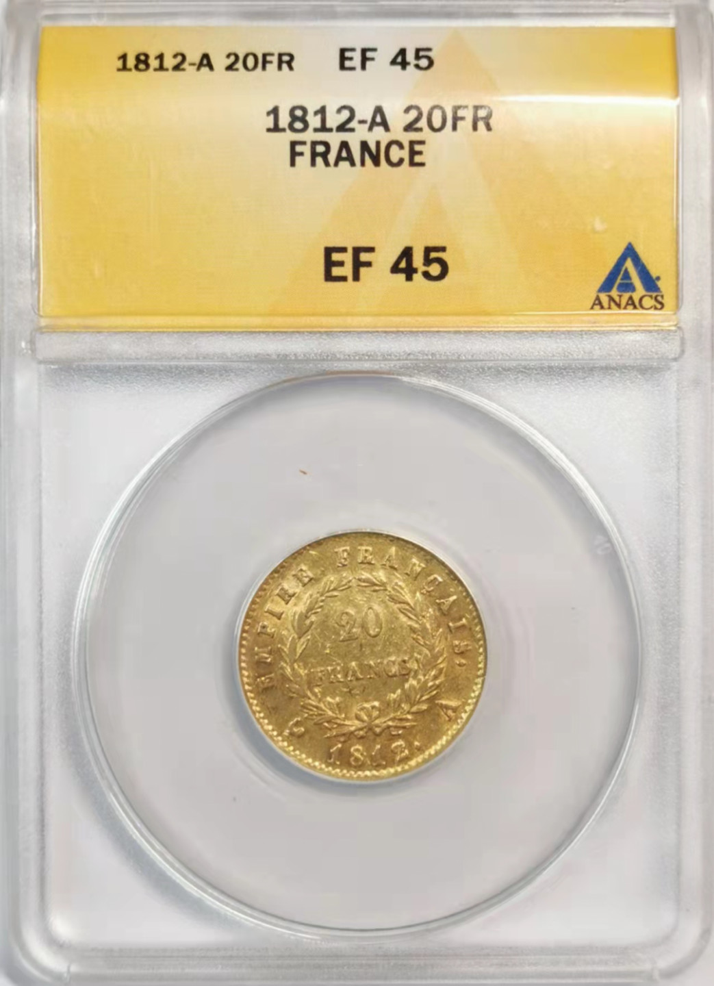 凡希社世界钱币微拍第一百八十期 1812A法国拿破仑20金法郎ANACS-EF45