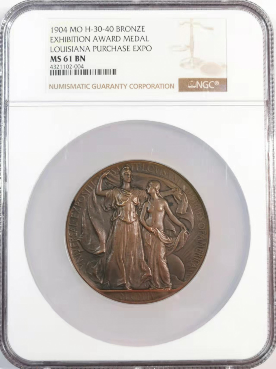 凡希社世界钱币微拍第一百八十期  荐！1904年美国圣路易斯博览会纪念铜章NGC-MS61极精美略低评
